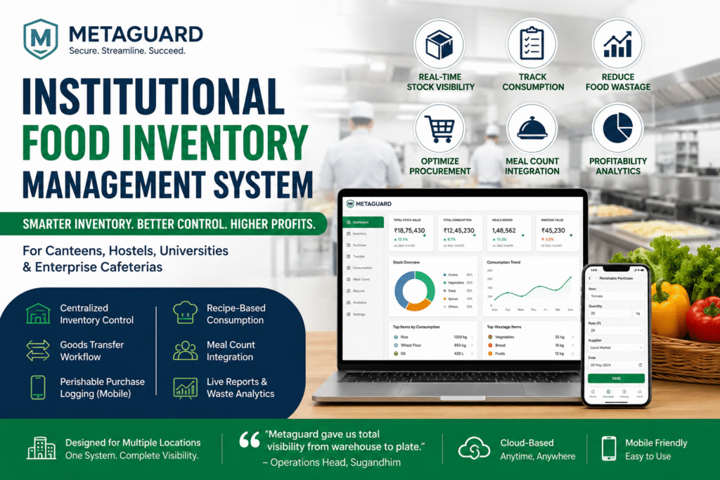 Institutional Food Inventory Management System for Canteens & Hostels | Metaguard 7 ChatGPT Image May 21 2026 05 16 11 PM